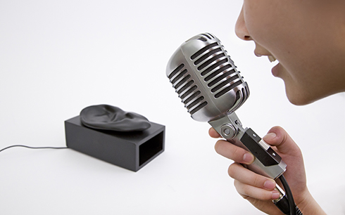 When a person presses the button and the microphone detects sound of amplitude higher than a set threshold, a person's voice is recorded and stored as a sound loop.